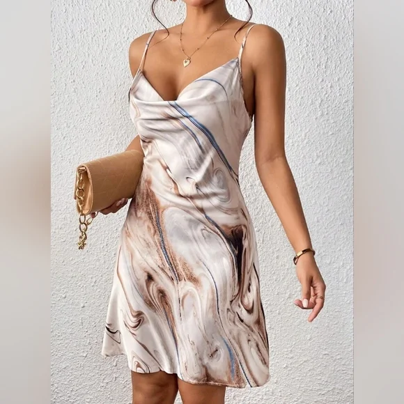Elegant Marble Print Dress Shein Size L - Picture 2 of 6